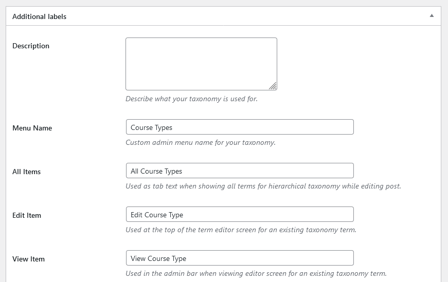 Custom Taxonomy Additional Labels