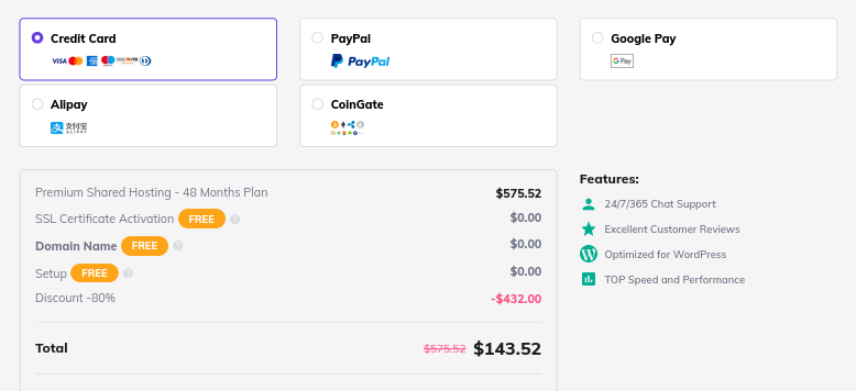 Hostinger checkout payment page