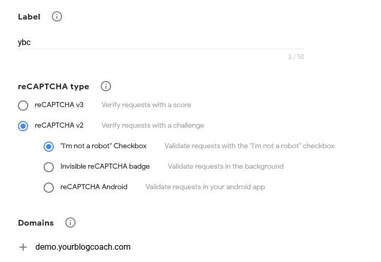 Google reCAPTCHA API Keys Generate