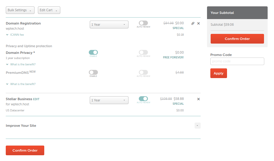 Namecheap cart page