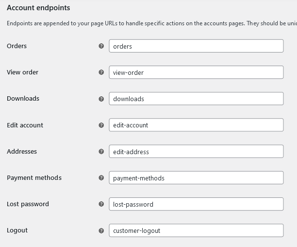WooCommerce My Account Endpoints