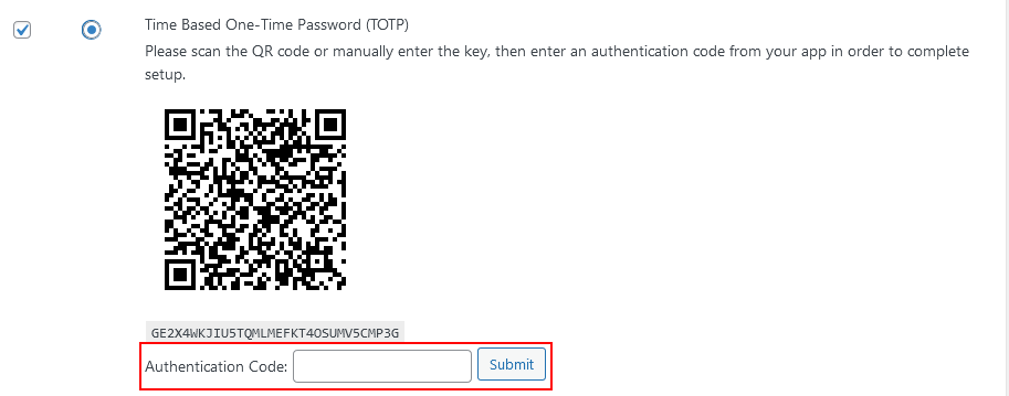 Time Based One-Time Password (TOTP) Code