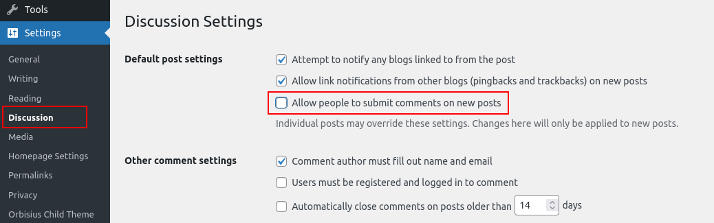 Disable comment for new articles