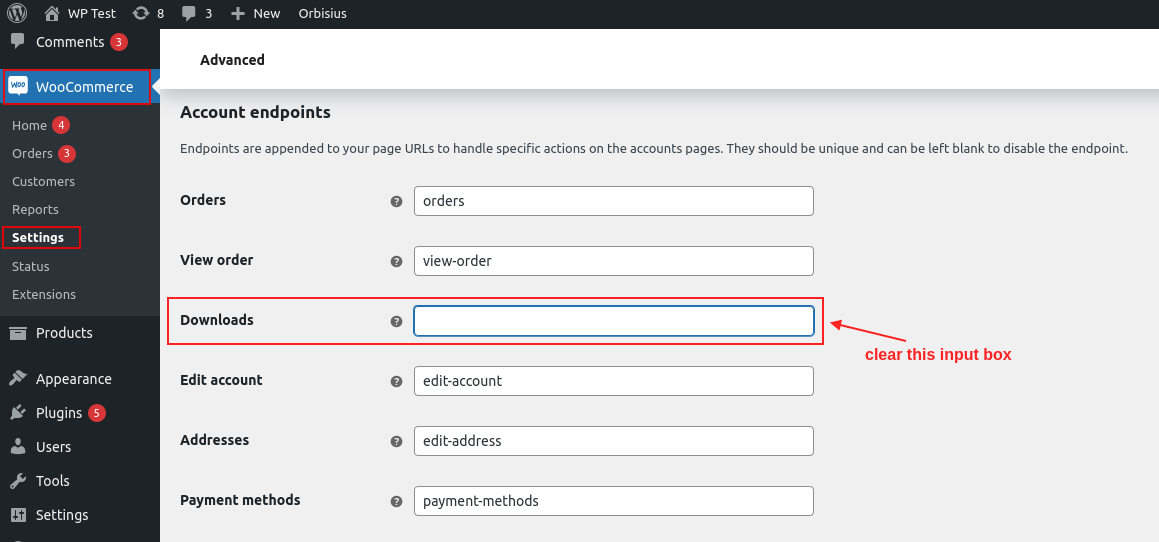WooCommerce My Account Menu Endpoints
