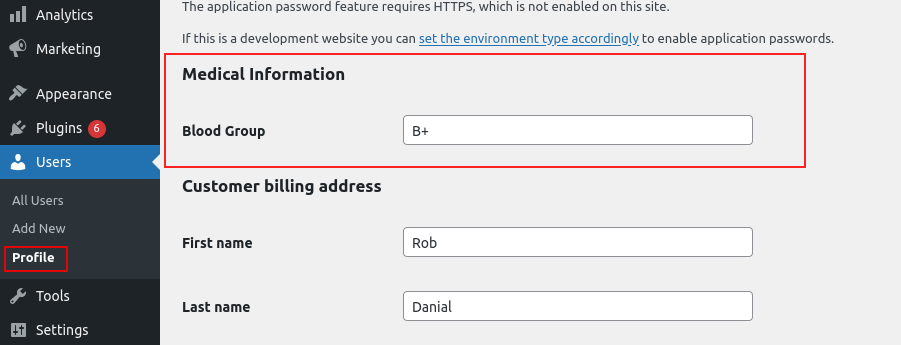 Custom field in edit profile