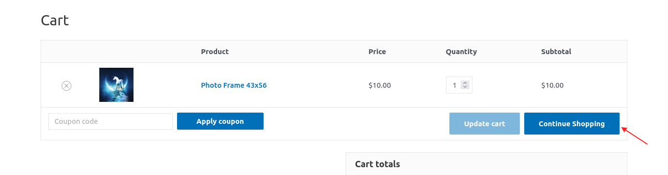 shopping button after cart actions