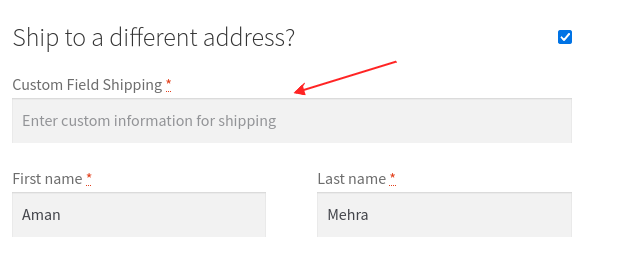 Custom field in shipping address on checkout page